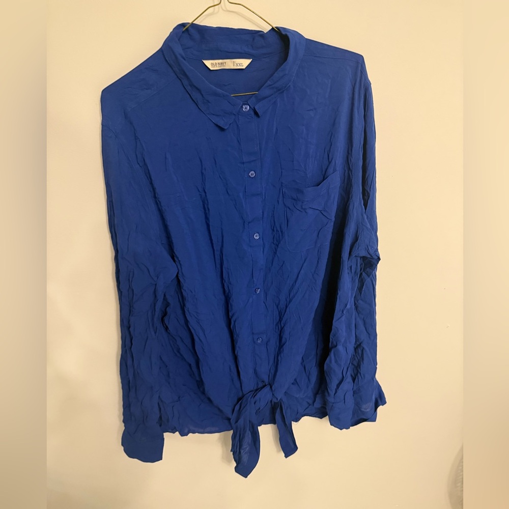 Royal Blue Button-Up Tie Front Blouse size XXL women